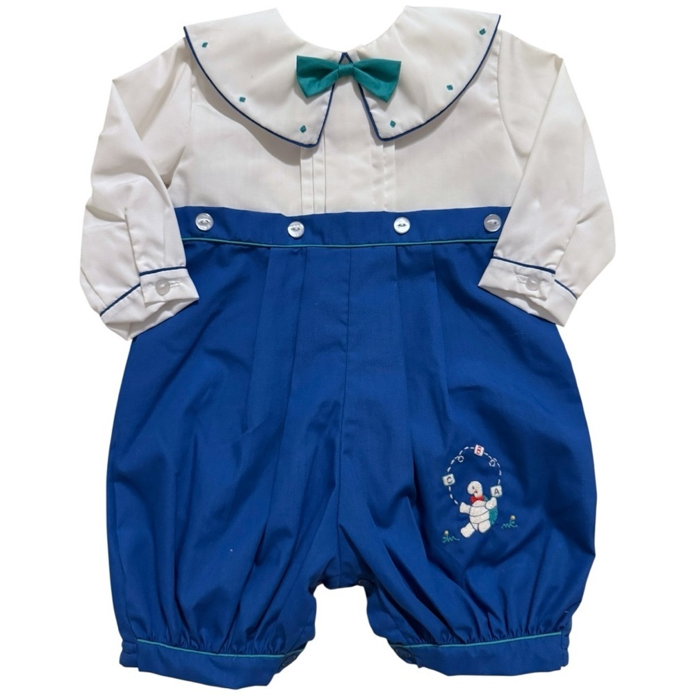Vintage Petit Ami Baby Boy Romper Tuxedo Style Turtle Embroidery – 6M